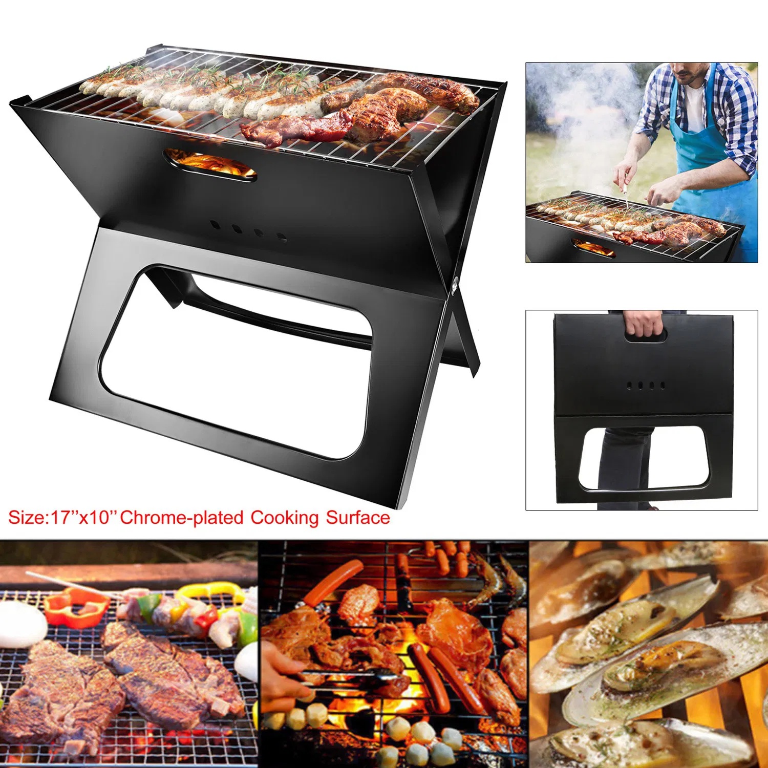 Foldable Portable BBQ Grill — Heavy‑Duty Steel, Travel‑Ready Outdoor Cooker
