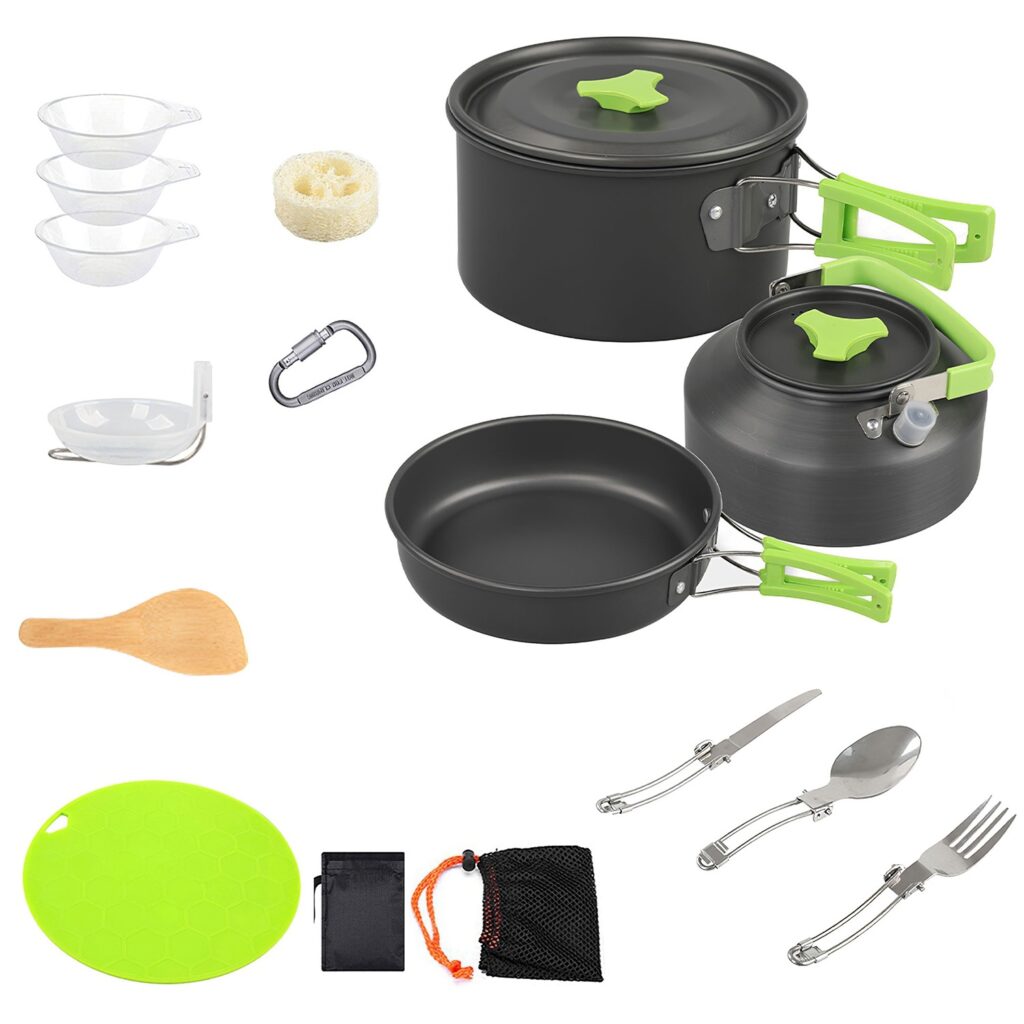 16‑Piece Camping Cookware Set — Stove, Pots, Pans, Utensils & Travel Kit