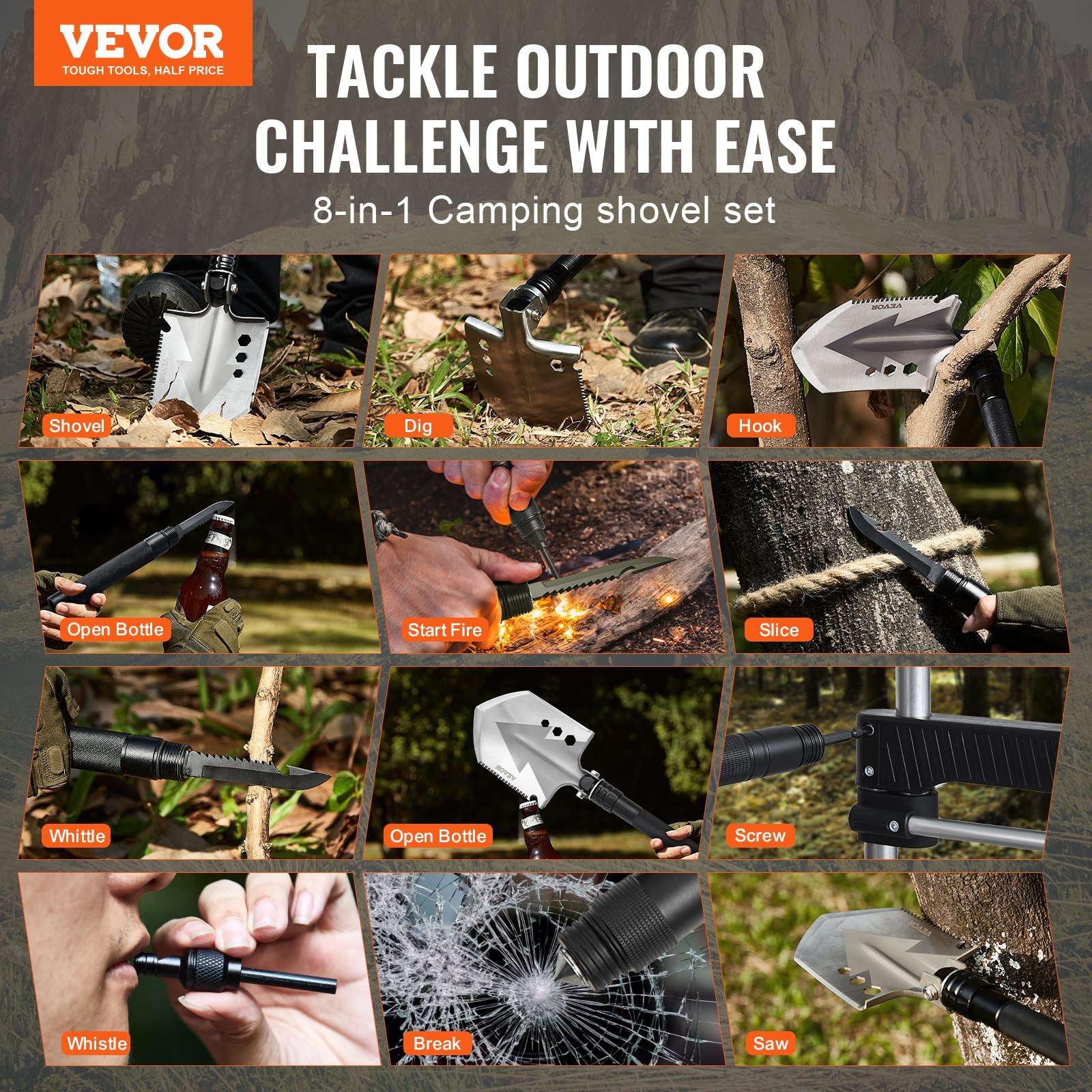 8‑in‑1 Survival Shovel — Folding Multitool, Military‑Grade, Compact - Image 2